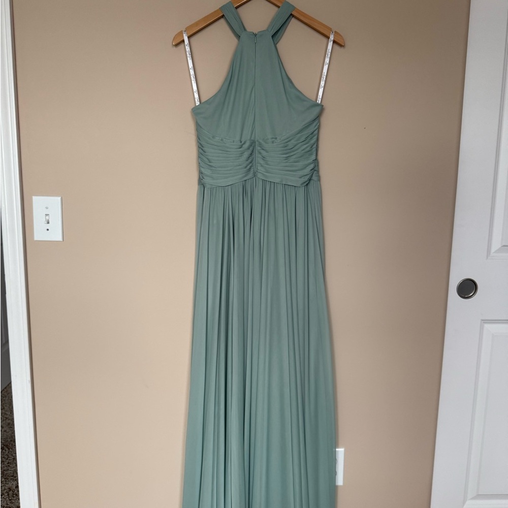 David’s Bridal Dusty Sage Green Halter Maxi Dress